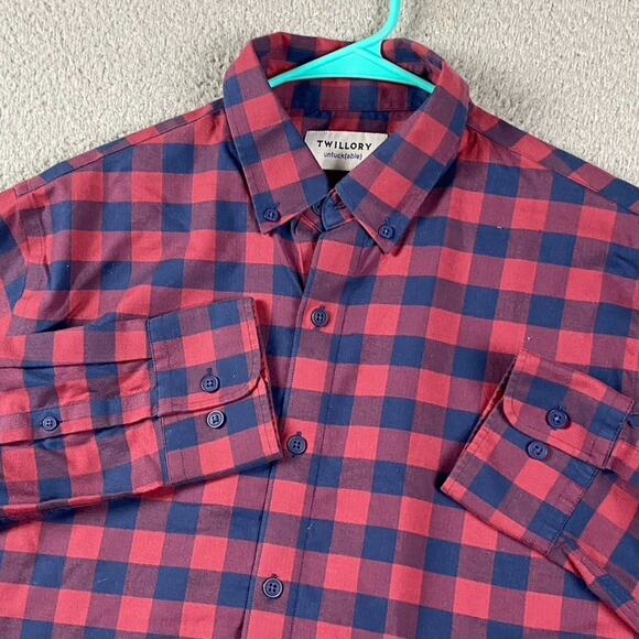 Twillory Untuck(Able) Tailored Fit Button Down Shirt Men's Medium Red Blue Plaid - Picture 1 of 9